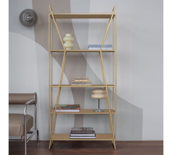 Стеллаж GreenWeen OSLO MINI, золотой каркас, полки ЛДСП Робиния, 800x330x1710 мм GW-OSLO-MINI-G-LD-R