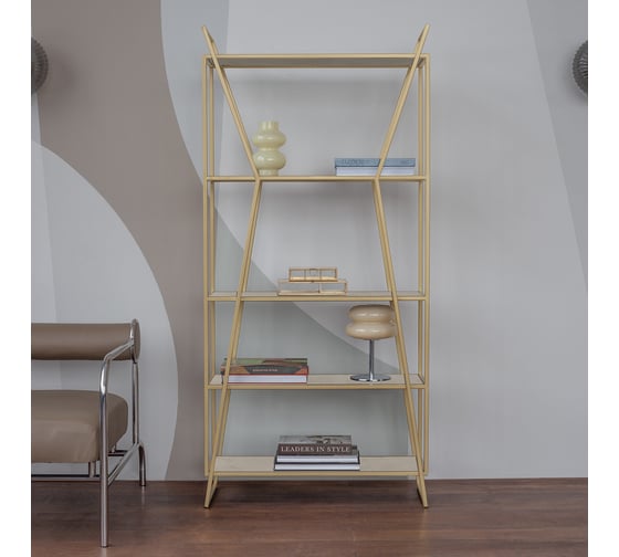 Стеллаж GreenWeen OSLO MINI, черный каркас, полки керамика Ivory, 800x330x1710 мм GW-OSLO-MINI-B-KI