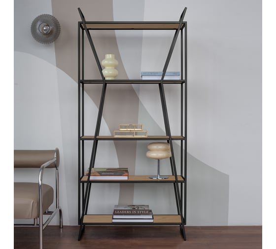 Стеллаж GreenWeen OSLO MINI, черный каркас, полки ЛДСП Робиния, 800x330x1710 мм GW-OSLO-MINI-B-LD-R