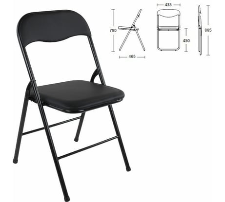 Стул складной BRABIX Golf CF-007, черный каркас, кожзам черный, гофрокороб 533024