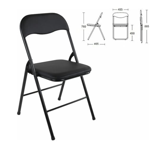 Стул складной BRABIX Golf CF-007, черный каркас, кожзам черный, гофрокороб 533024