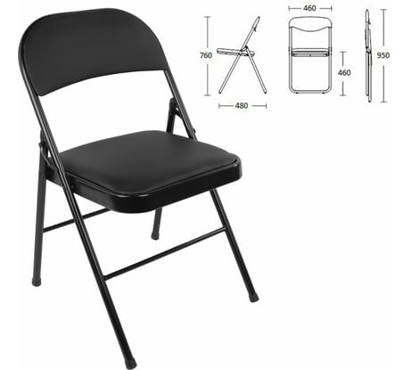 Стул складной BRABIX Golf Plus CF-003 КОМФОРТ, черный каркас, кожзам черный, гофрокороб 533026