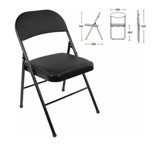 Стул складной BRABIX Golf Plus CF-003 КОМФОРТ, черный каркас, кожзам черный, гофрокороб 533026