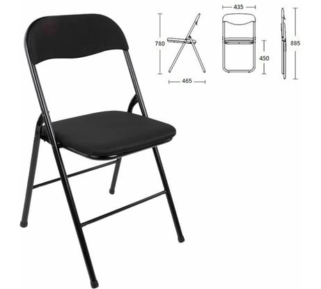 Стул складной BRABIX Golf CF-007, черный каркас, черная ткань, гофрокороб 533025