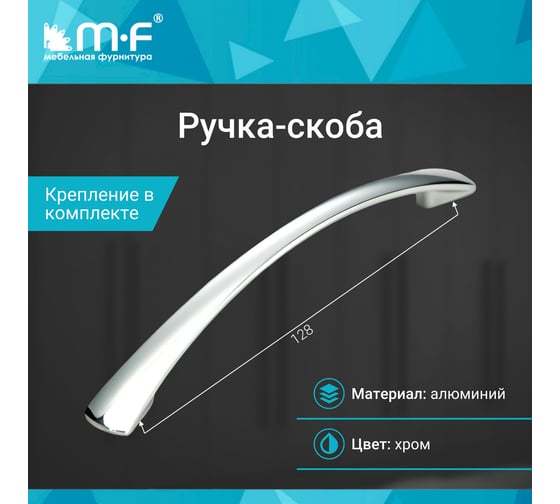 Ручка-скоба MF OH157-128, хром, (алюминий) 92923v