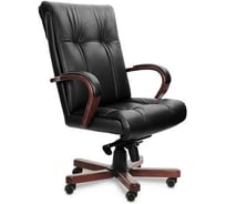 Кресло руководителя MULTI-OFFICE PARIS A высокая спинка кожа черная дерево темный орех PARIS A кожа черная+к/з/т.орех