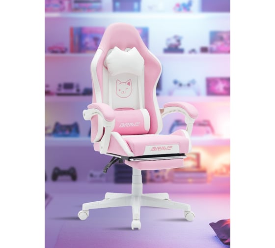 Компьютерное поворотное кресло KSG BRAVE WS-7 Kitten Pink экокожа, розовый/белый НФ-00001093