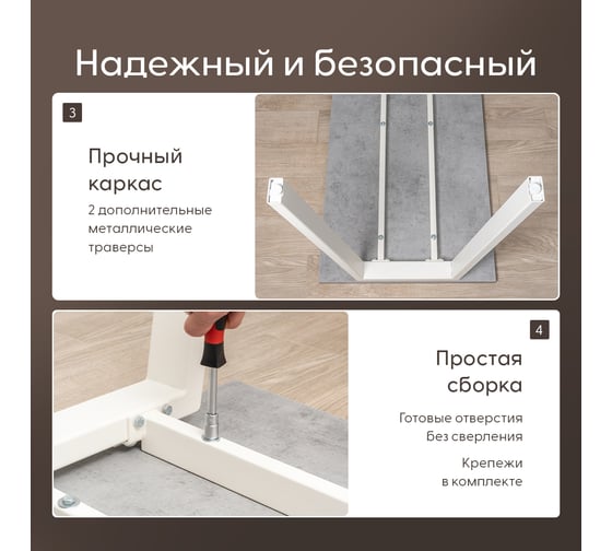 Письменный рабочий, офисный, школьный стол Primo&Mensa лофт, 120х60х75 см ЛДСП бетон 25 мм, опора металл белый PM-S1.12-6-2.5.B.A.9010MPM