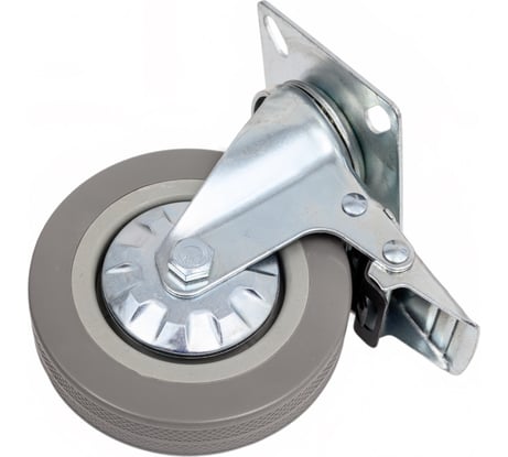 Колесная опора Tech-Krep поворот., с торм., D100 п/п, серая резина, подшип. скольж-я, площадка, пакет 148497