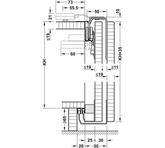 Комплект для двух дверей Hafele Sld.F-Li41 50A нижний профиль 402.54.002