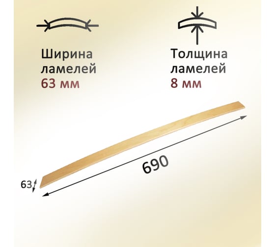 Комплект ламели для кровати ЭЛИМЕТ размер 690х63х8 мм, 3 шт. БП-00001767