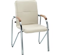 Кресло для приемных и переговорных Samba (дерево 1.007), NOWY STYL хром.каркас, кожзам беж. V-18 ОФИСМАГ 530573