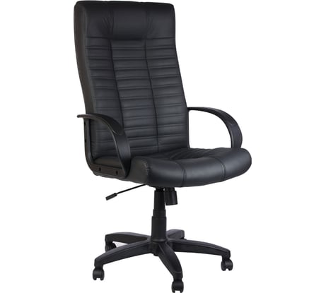 Кресло из натуральной кожи Атлант, монолитный каркас, черное ОФИСМАГ 531284