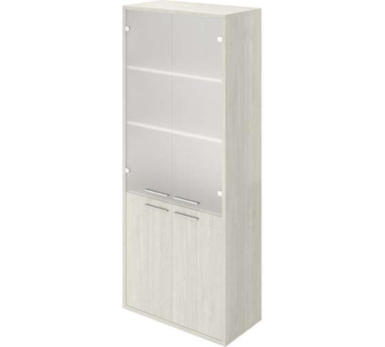 Шкаф высокий Монолит 800x400x1980 мм ДБ24+ДБ27_2+ДБ45С_2+ДБ48_2 стекло сатин Скандинавское дерево белое 38 ДБ42 ДБ42.38 1