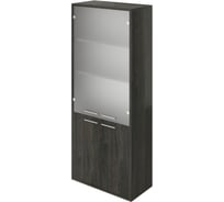 Шкаф Монолит Дублин высокий (800x400x1980) (ДБ24+ДБ27_2+ДБ45С_2+ДБ48_2) стекло сатин Дерево карбон12 ДБ42.12