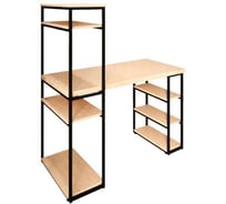 Стол стеллаж письменный, компьютерный Solarius Loft с полками и открытой тумбой, 120x60 см, без шлифовки и покраски с черным каркасом stol-stellaz-net-12060-black