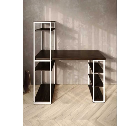 Стол стеллаж письменный, компьютерный Solarius Loft с полками и открытой тумбой, 100x60 см, цвет венге с белым каркасом stol-stellaz-ven-10060-white