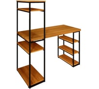 Стол стеллаж письменный, компьютерный Solarius Loft с полками и открытой тумбой, 110x60 см, цвет ольхи с черным каркасом stol-stellaz-olha-11060-black