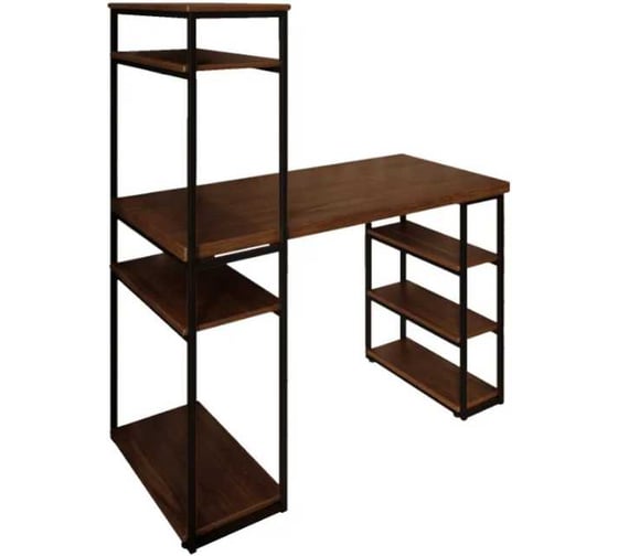 Стол стеллаж письменный, компьютерный Solarius Loft с полками и открытой тумбой, 110x60 см, цвет темного дуба с черным каркасом stol-stellaz-temd-11060-black