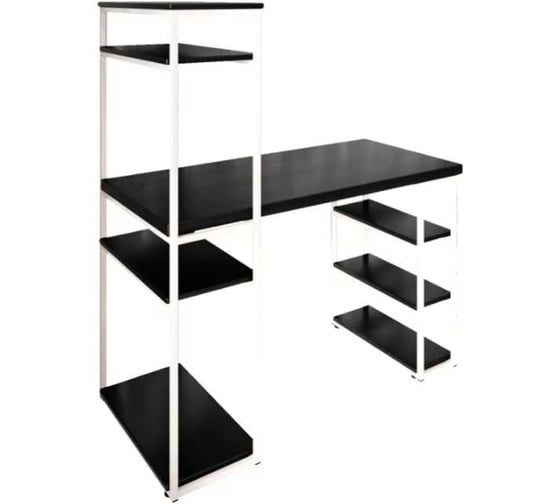 Стол стеллаж письменный, компьютерный Solarius Loft с полками и открытой тумбой, 100x60 см, цвет черного оникса с белым каркасом stol-stellaz-onix-10060-white