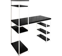 Стол стеллаж письменный, компьютерный Solarius Loft с полками и открытой тумбой, 110x60 см, цвет черного оникса с белым каркасом stol-stellaz-onix-11060-white