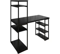 Стол стеллаж письменный, компьютерный Solarius Loft с полками и открытой тумбой, 100x60 см, цвет черного оникса с черным каркасом stol-stellaz-onix-10060-black