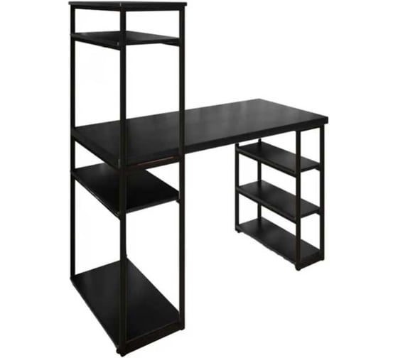 Стол стеллаж письменный, компьютерный Solarius Loft с полками и открытой тумбой, 100x60 см, цвет черного оникса с черным каркасом stol-stellaz-onix-10060-black