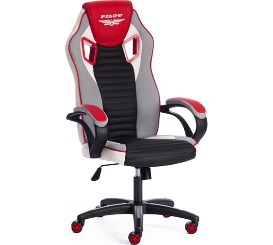 Кресло TetChair PILOT кожзам/ткань черный перфорированный серый/красный 36-606TW-1436-161 15288 1