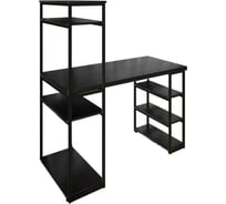 Стол стеллаж Solarius Loft письменный, компьютерный с полками и открытой тумбой, 120x60 см, цвет черного оникса с черным каркасом stol-stellaz-onix-12060-black