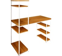 Стол стеллаж Solarius Loft письменный, компьютерный с полками и открытой тумбой, 120x60 см, цвет ольхи с белым каркасом stol-stellaz-olha-12060-white