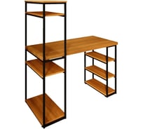 Стол стеллаж Solarius Loft письменный, компьютерный с полками и открытой тумбой, 140x60 см, цвет ольхи с черным каркасом stol-stellaz-olha-14060-black