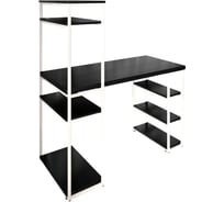 Стол стеллаж Solarius Loft письменный, компьютерный с полками и открытой тумбой, 130x60 см, цвет черного оникса с белым каркасом stol-stellaz-onix-13060-white