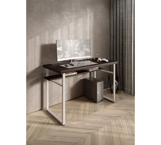 Стол компьютерный Solarius Loft, 100x60 см, с полкой под столешницей, цвета венге с белым металлическим каркасом stol-polka-ven-10060-white