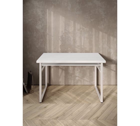 Стол компьютерный Solarius Loft, 120x60 см, с полкой под столешницей, белого цвета с белым металлическим каркасом stol-polka-bel-12060-white