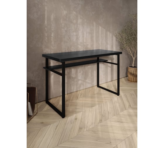 Стол компьютерный Solarius Loft, 110x60 см, с полкой под столешницей, цвета черного оникса с черным металлическим каркасом stol-polka-onix-11060-black