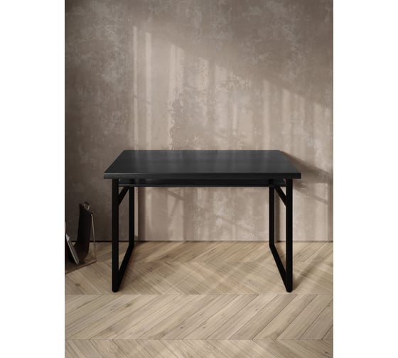 Стол компьютерный Solarius Loft, 110x60 см, с полкой под столешницей, цвета черного оникса с черным металлическим каркасом stol-polka-onix-11060-black