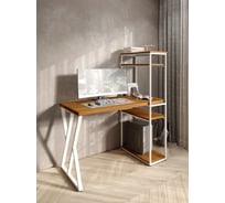 Стол-стеллаж письменный Solarius Loft, 110x60x148 см, с четырьмя полками, цвета ольхи с белым металлическим каркасом и Z-образной ножкой stol-stellaz-4polki-olha-11060-Z-white