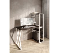 Стол-стеллаж письменный Solarius Loft, 110x60x148 см, с четырьмя полками, цвета венге с белым металлическим каркасом и Z-образной ножкой stol-stellaz-4polki-ven-11060-Z-white