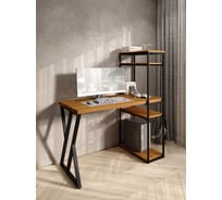 Стол-стеллаж письменный Solarius Loft, 110x60x148 см, с четырьмя полками, цвета ольхи с черным металлическим каркасом и Z-образной ножкой stol-stellaz-4polki-olha-11060-Z-black