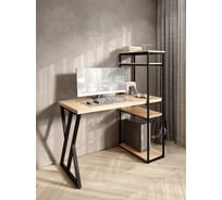 Стол-стеллаж письменный Solarius Loft, 110x60x148 см, с четырьмя полками, без шлифовки и покраски с черным металлическим каркасом и Z-образной ножкой stol-stellaz-4polki-net-11060-Z-black