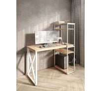 Стол-стеллаж письменный Solarius Loft, 120x60x148 см, с четырьмя полками, без шлифовки и покраски с белым металлическим каркасом и крестообразной ножкой stol-stellaz-4polki-net-12060-krest-white