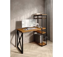 Стол-стеллаж письменный Solarius Loft, 120x60x148 см, с четырьмя полками, цвета ольхи с черным металлическим каркасом и крестообразной ножкой stol-stellaz-4polki-olha-12060-krest-black
