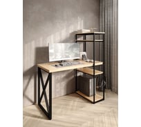 Стол-стеллаж письменный Solarius Loft, 120x60x148 см, с четырьмя полками, без шлифовки и покраски с черным металлическим каркасом и крестообразной ножкой stol-stellaz-4polki-net-12060-krest-black