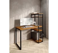 Стол-стеллаж письменный Solarius Loft, 120x60x148 см, с четырьмя полками, цвета ольхи с черными металлическими Лофт ножками stol-stellaz-4polki-olha-12060-black