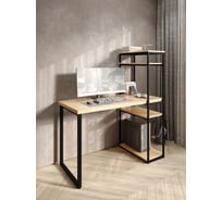 Стол-стеллаж письменный Solarius Loft, 130x60x148 см, с четырьмя полками, без шлифовки и покраски с черными металлическими Лофт ножками stol-stellaz-4polki-net-13060-black