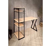 Стол-стеллаж письменный Solarius Loft, 140x60x148 см, с четырьмя полками, без шлифовки и покраски с черным металлическим каркасом и Z-образной ножкой stol-stellaz-4polki-net-14060-Z-black