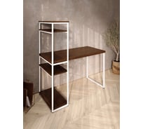 Стол-стеллаж письменный Solarius Loft, 140x60x148 см, с четырьмя полками, цвета темного дуба с белыми металлическими Лофт ножками stol-stellaz-4polki-temd-14060-white