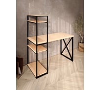 Стол-стеллаж письменный Solarius Loft, 90x60x148 см, с четырьмя полками, без шлифовки и покраски с черным металлическим каркасом и крестообразной ножкой stol-stellaz-4polki-net-9060-krest-black
