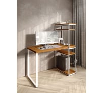 Стол-стеллаж письменный Solarius Loft, 90x60x148 см, с четырьмя полками, цвета ольхи с белыми металлическими Лофт ножками stol-stellaz-4polki-olha-9060-white