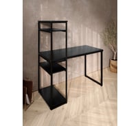Стол-стеллаж письменный Solarius Loft, 90x60x148 см, с четырьмя полками, цвета черного оникса с черными металлическими Лофт ножками stol-stellaz-4polki-onix-9060-black